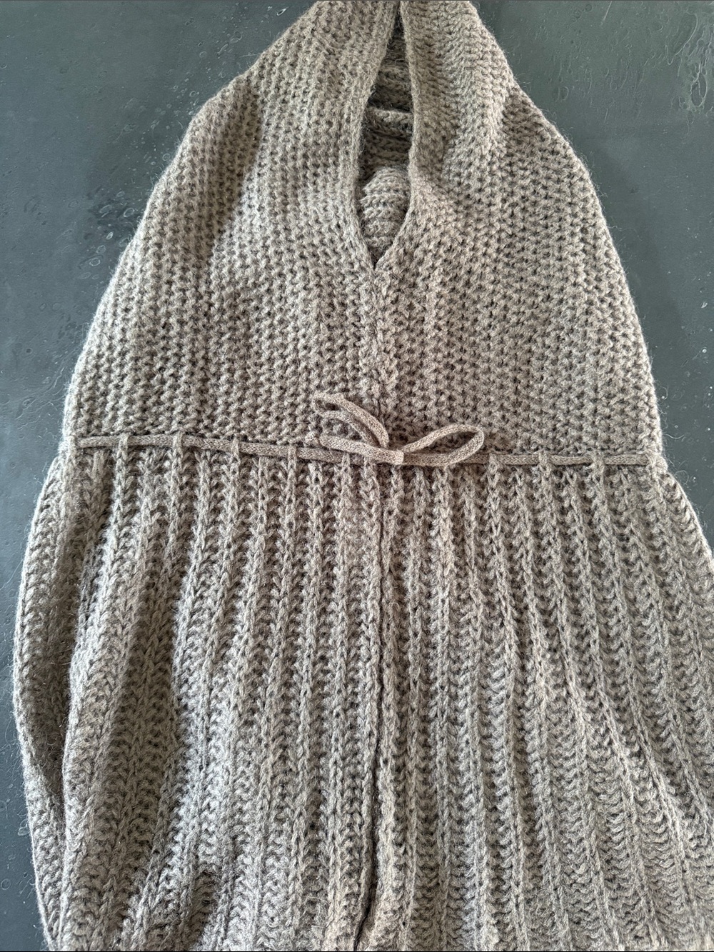 French Connection Taupe Hooded Knit Shrug